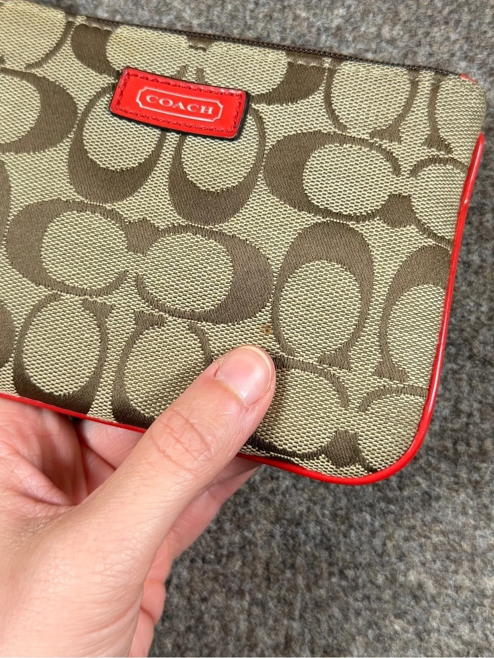 Coach‎ Canvas Signature Monogram Wristlet Zip Wallet Red Patent Leather Trim Y2K
